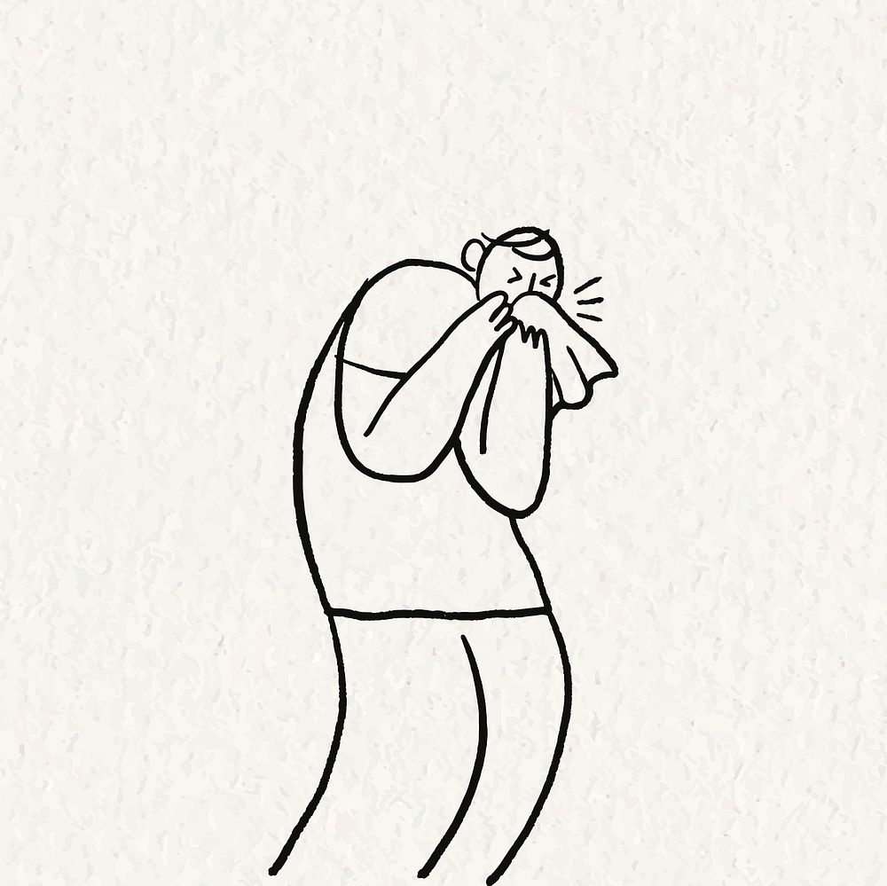 Hand drawn healthcare doodle psd, man sneezing character
