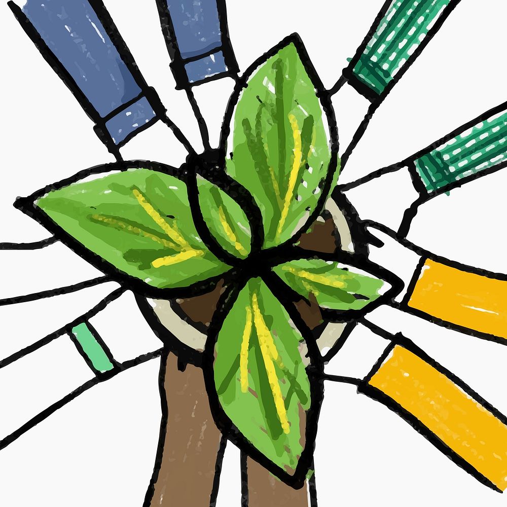 Environment doodle illustration, reforestation concept