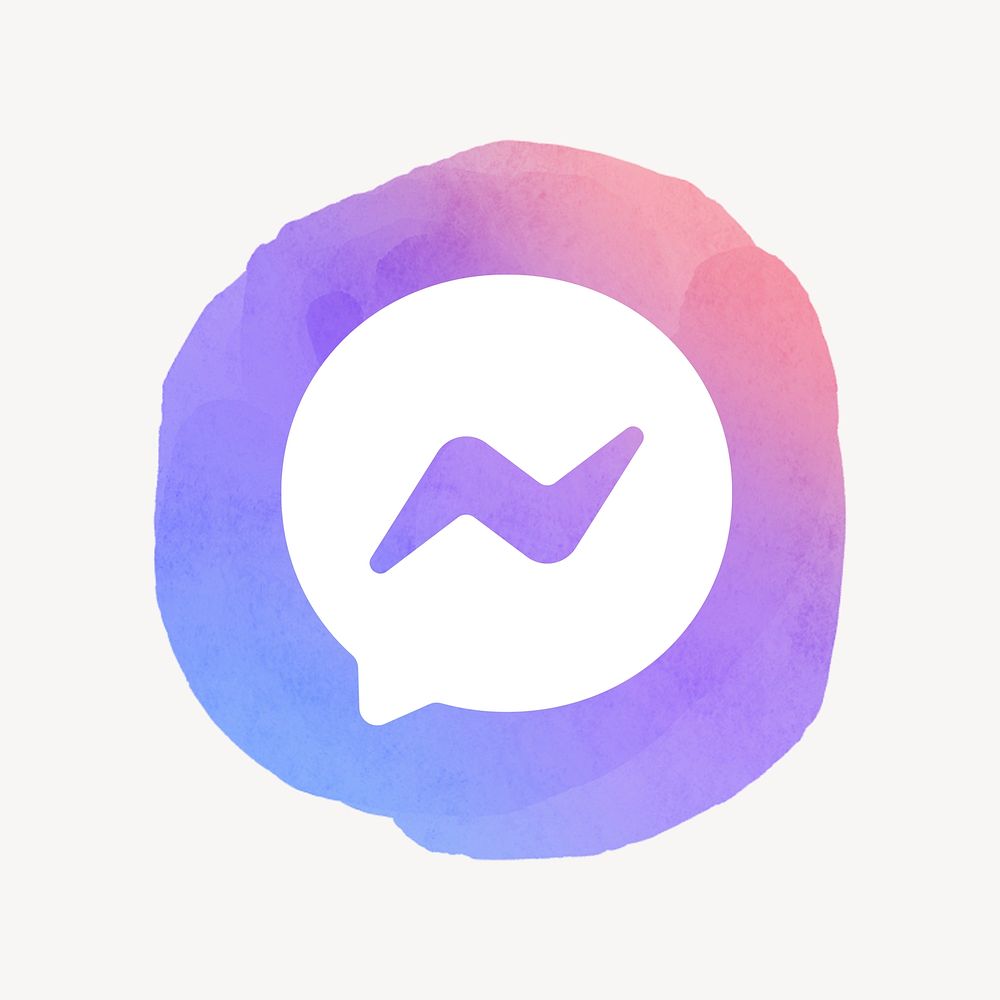 Facebook Messenger app icon psd with a watercolor graphic effect. 21 JULY 2021 - BANGKOK, THAILAND
