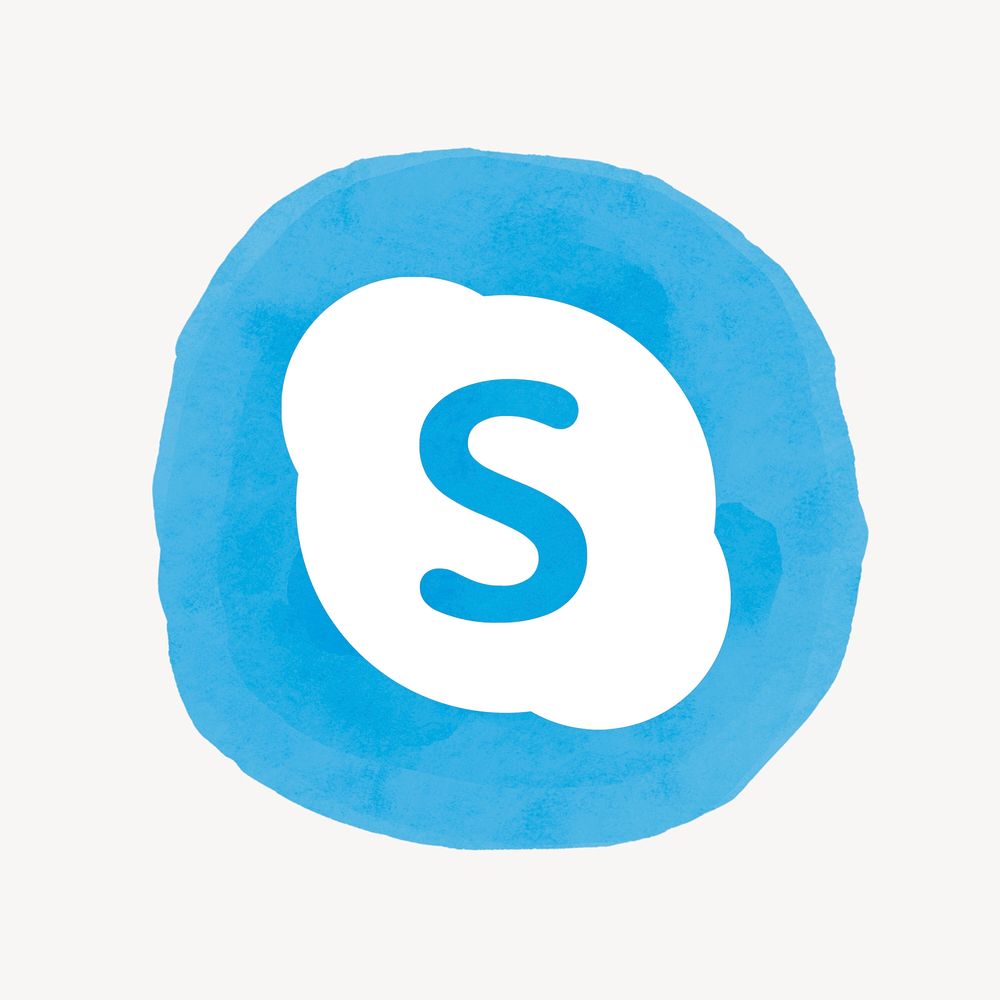 Skype app icon psd with a watercolor graphic effect. 21 JULY 2021 - BANGKOK, THAILAND