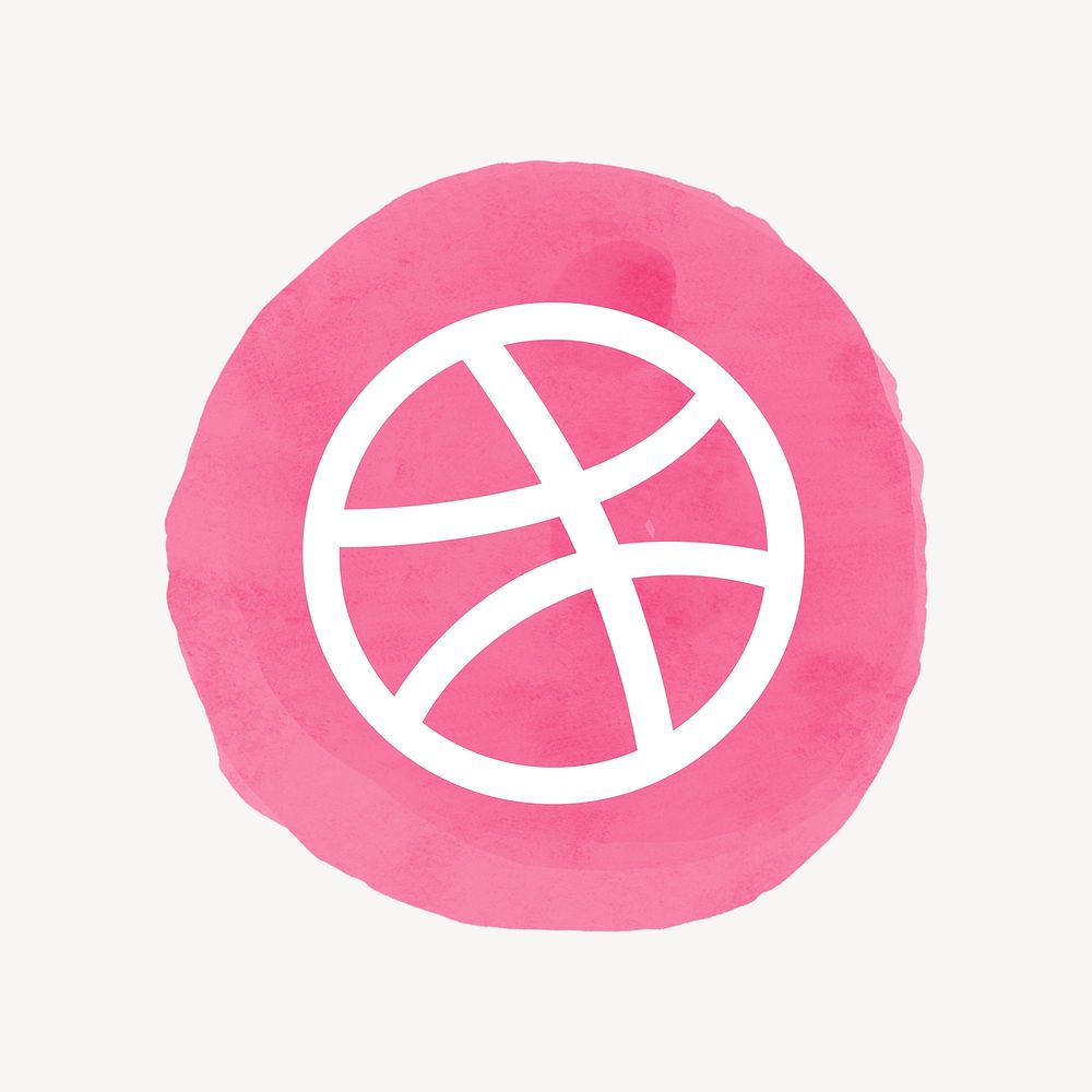 Dribbble icon psd for social media in watercolor design. 21 JULY 2021 - BANGKOK, THAILAND