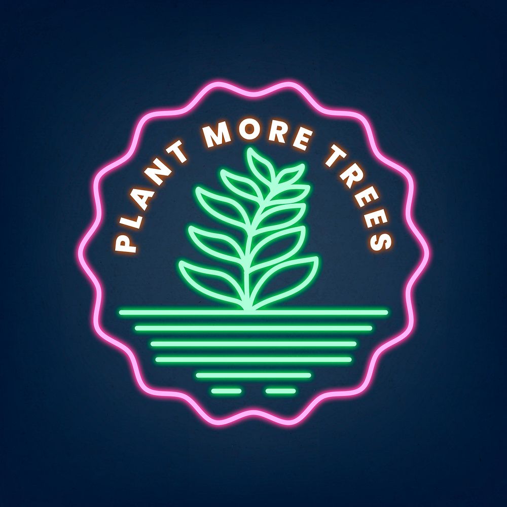 Glowing neon sign psd illustration with plant more trees text