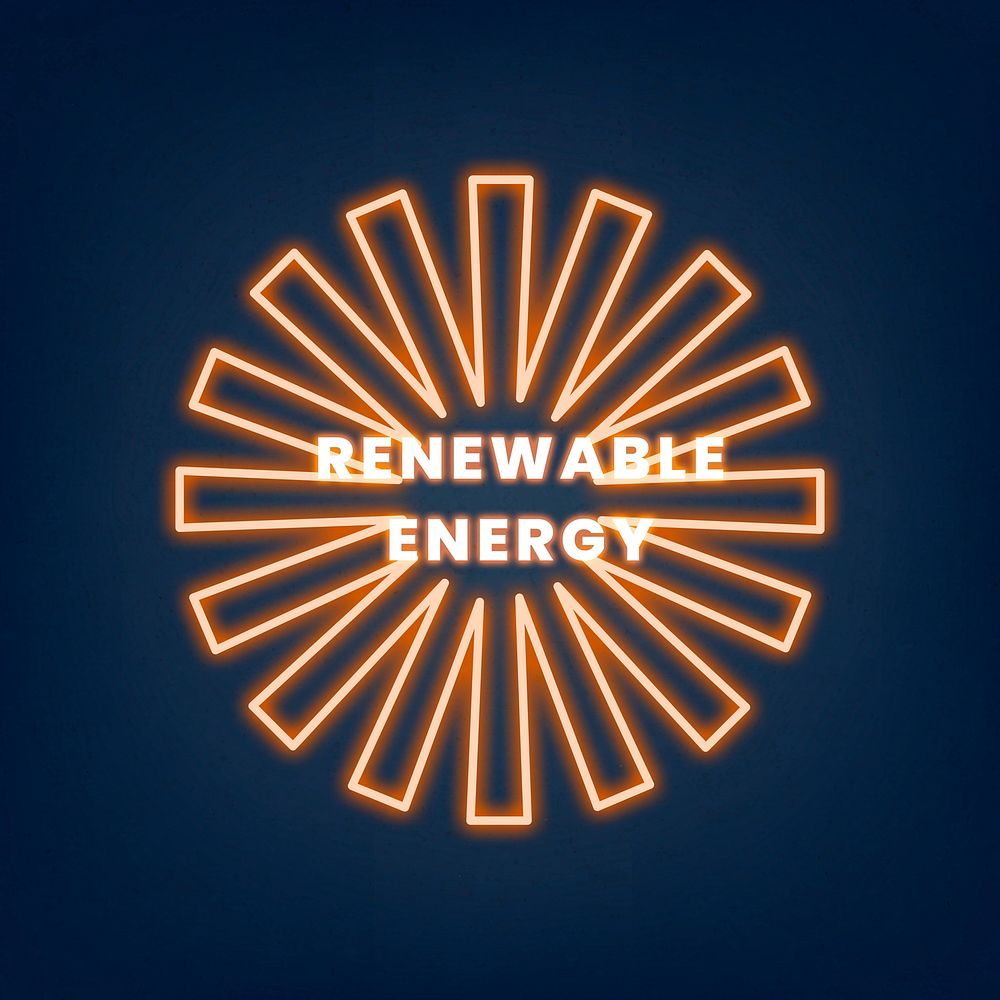 Neon sign psd environmental awareness illustration with renewable energy text