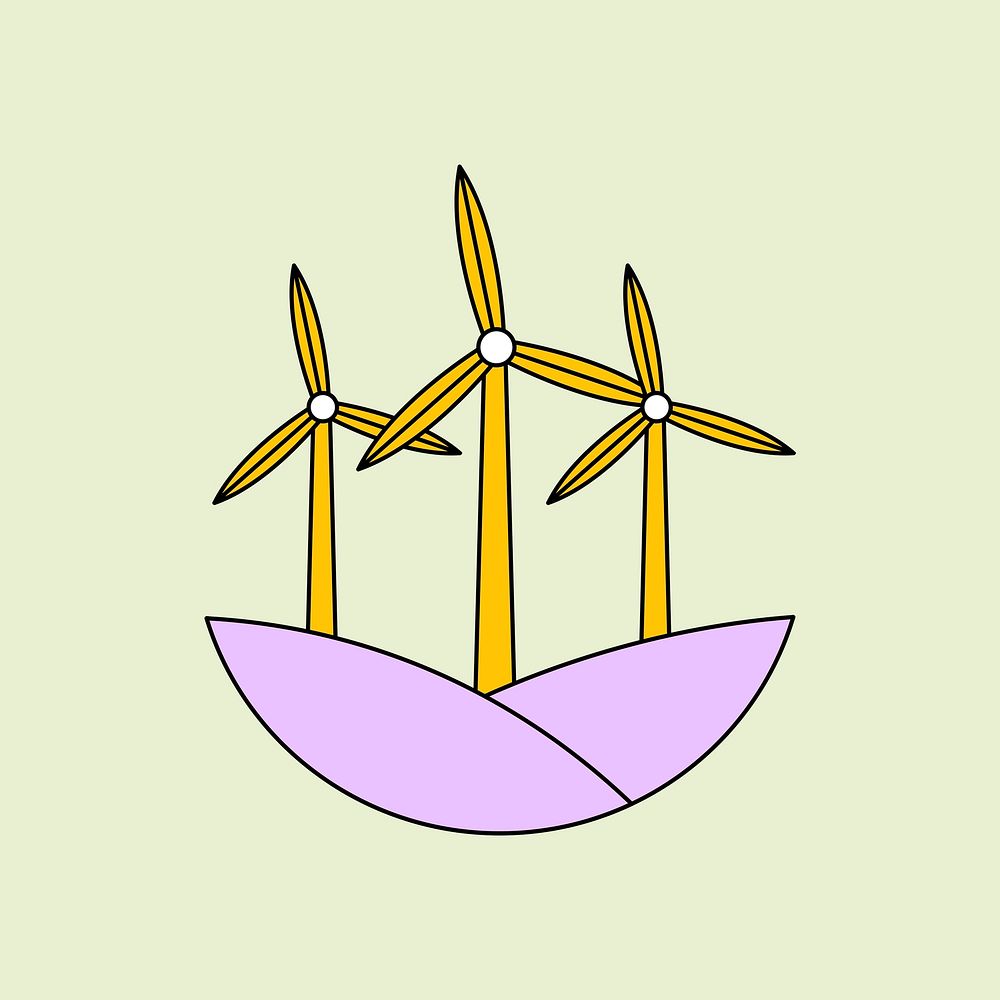 Renewable energy sticker psd with wind turbine illustration