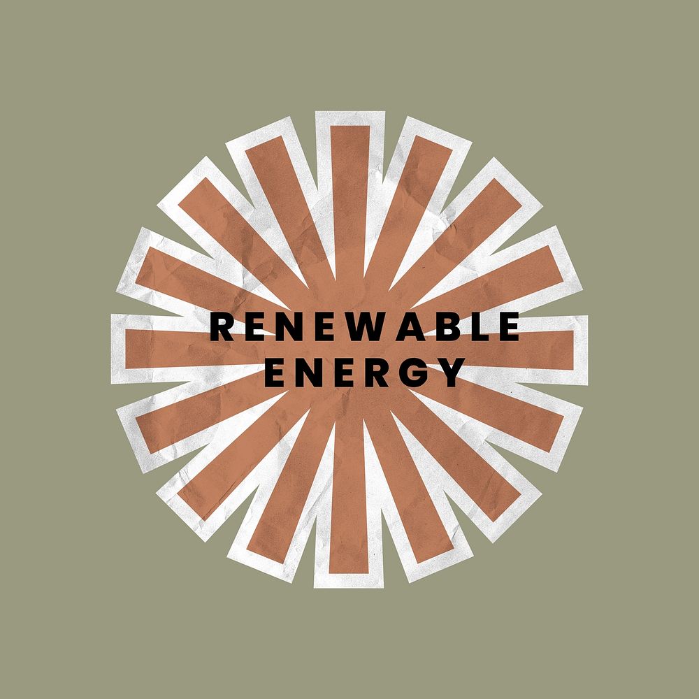 Renewable energy sticker psd solar power illustration in crumpled paper texture