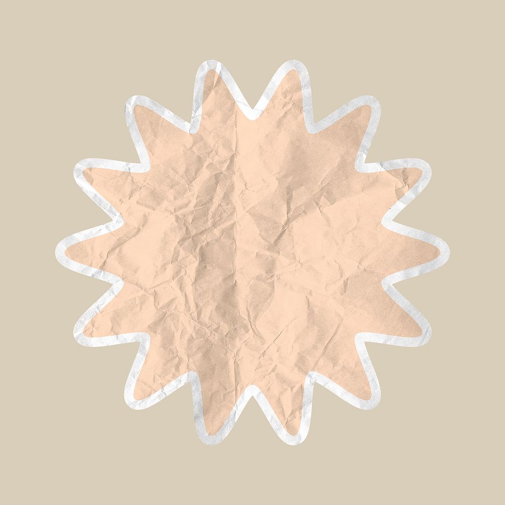 Badge sticker psd beige label illustration in wrinkled paper texture