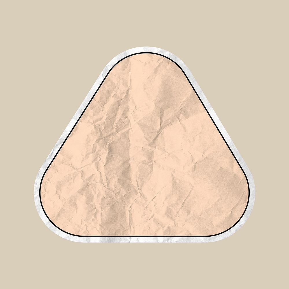 Badge sticker psd beige triangle label illustration in wrinkled paper texture
