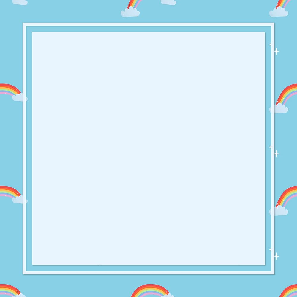 Blue square frame, cute rainbow pattern weather psd clipart