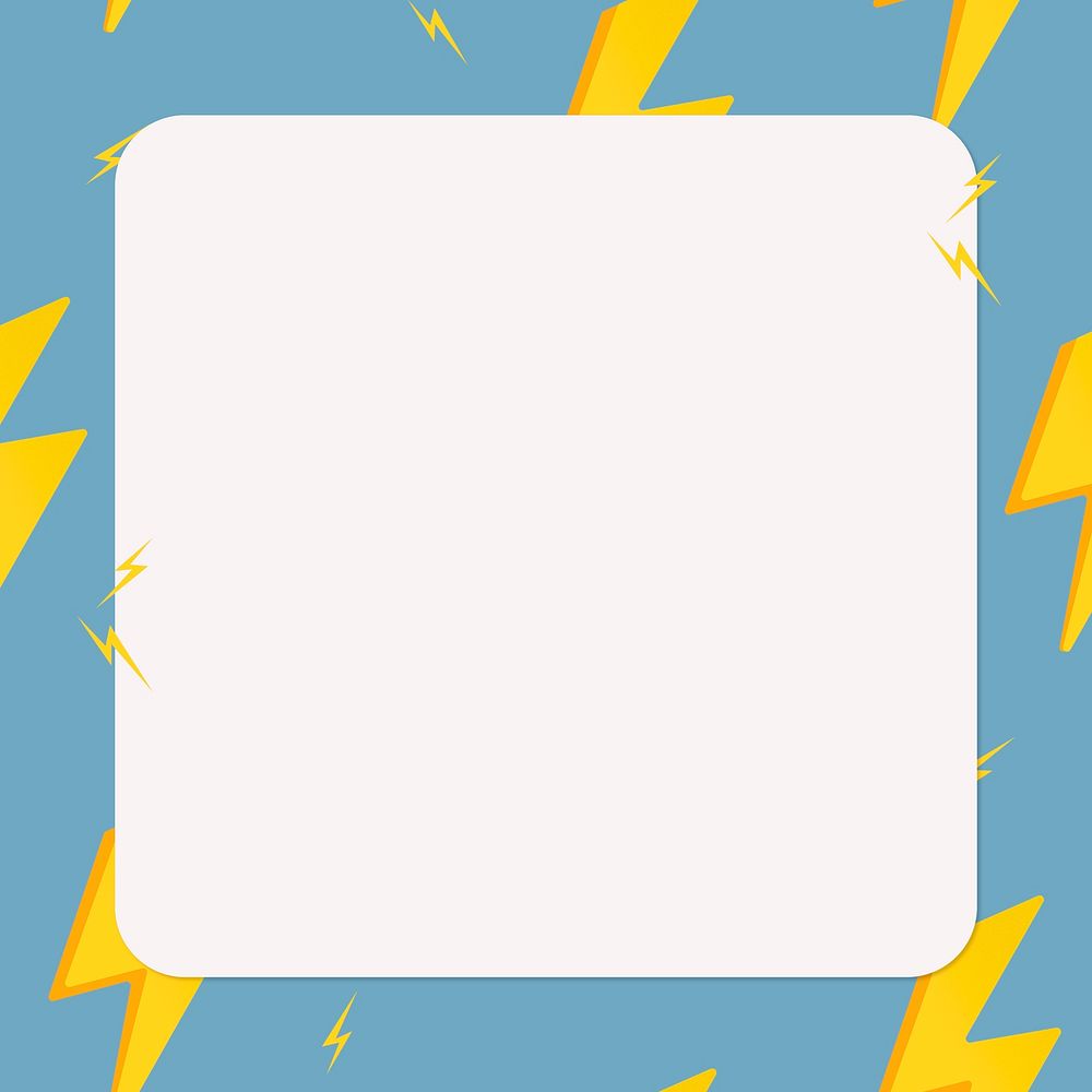 Blue square frame, cute lightning bolt pattern weather psd clipart