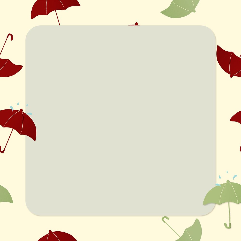 Green square frame, cute umbrella pattern weather psd clipart