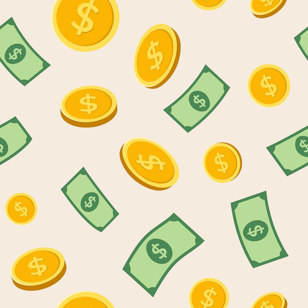 Money seamless pattern background, vector finance illustration