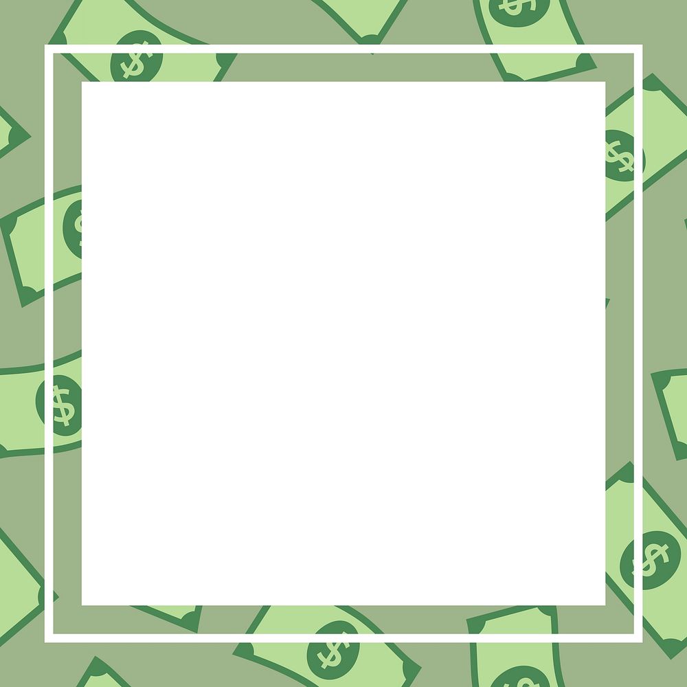 Green square/rectangle frame, dollar bills pattern money psd finance clipart