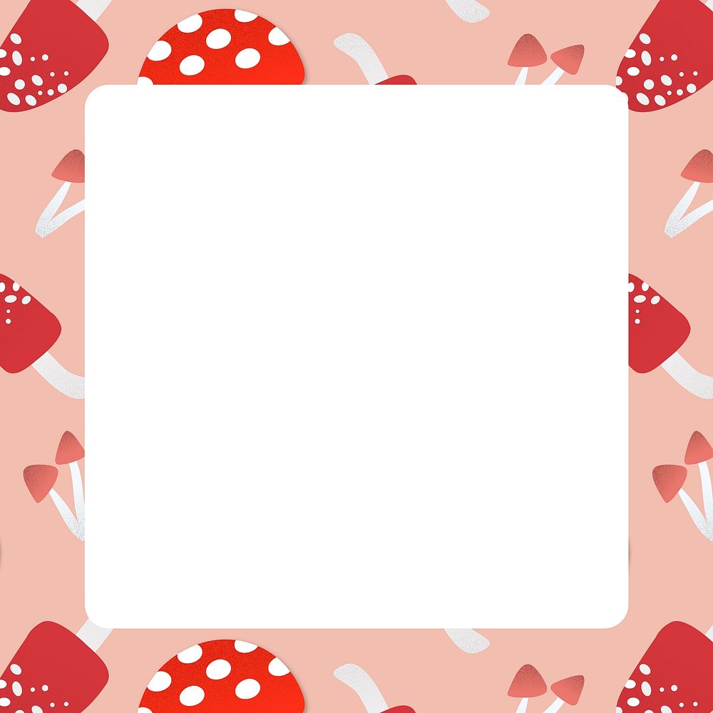 Pink mushroom pattern frame, cute vegetable psd clipart