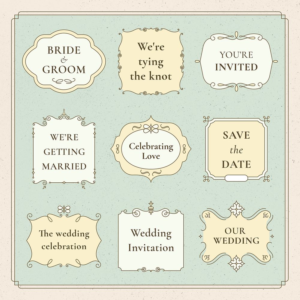 Wedding badge psd set with luxury vintage ornament