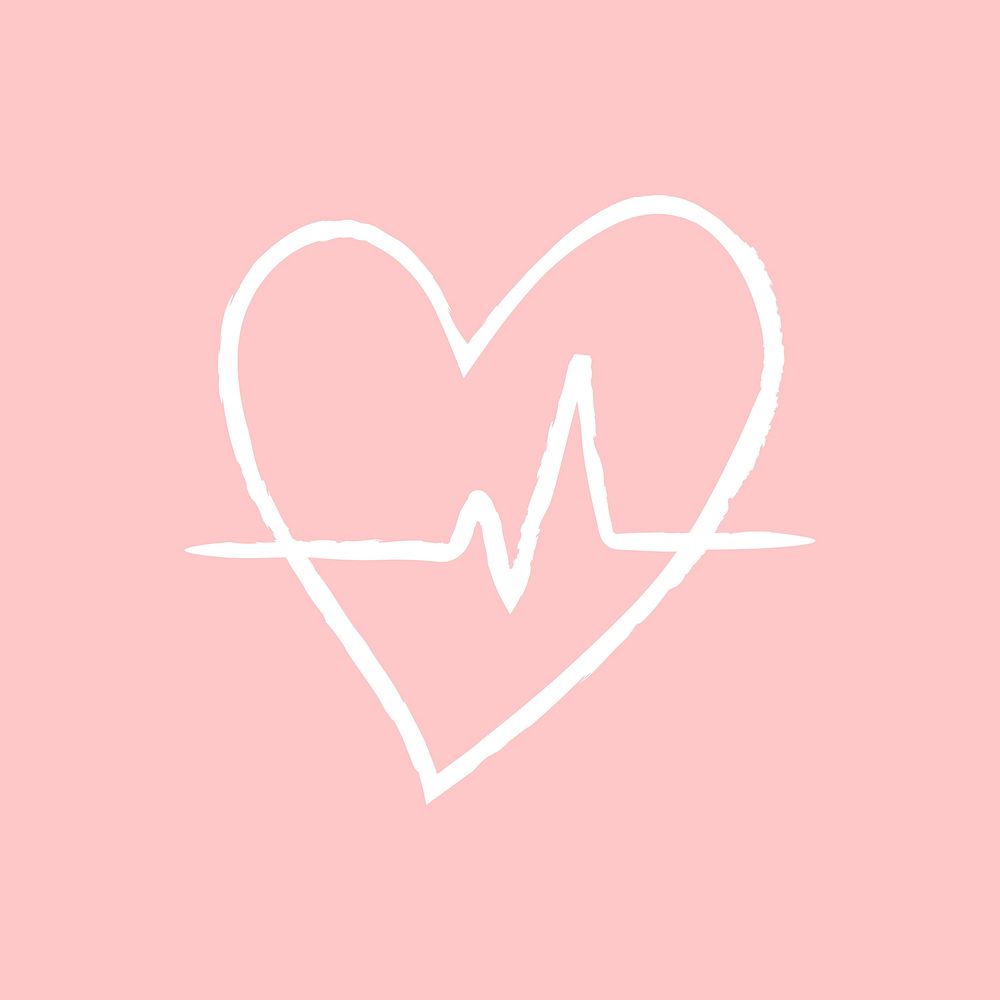 Heartbeat psd icon, pink doodle illustration