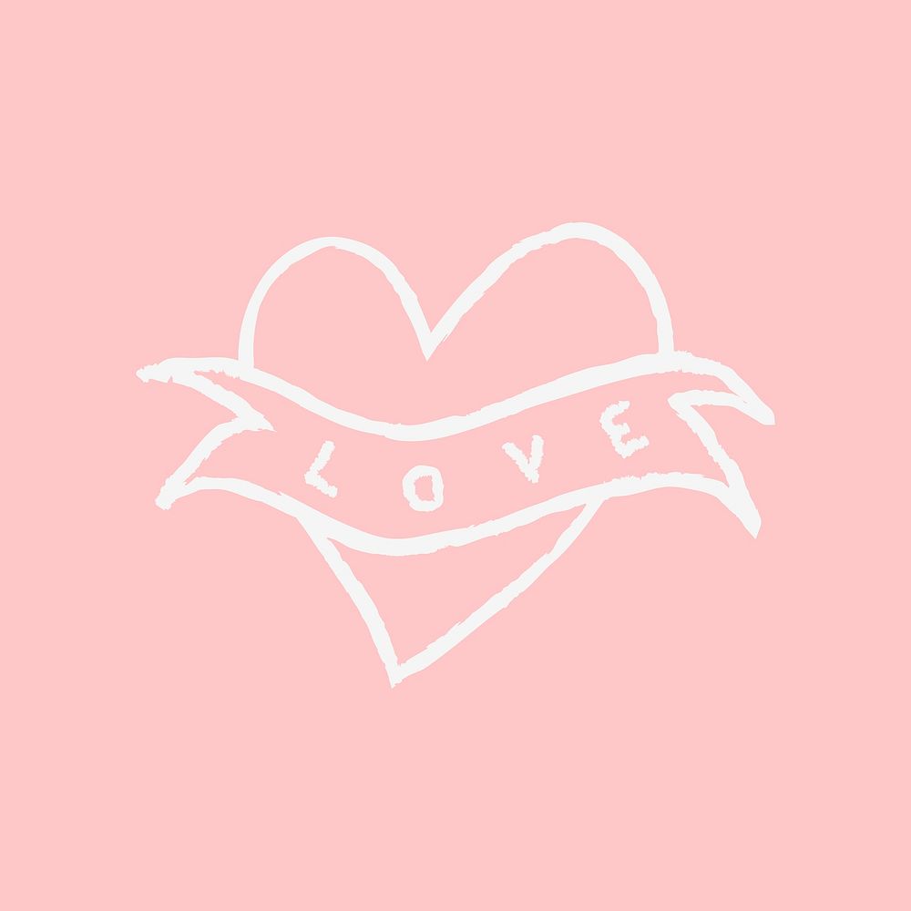 Heart icon psd love word, pink doodle illustration