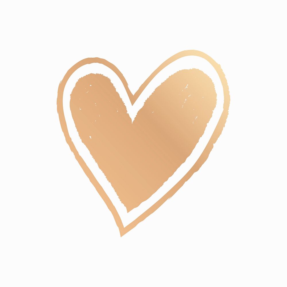Gold heart icon psd, illustration in doodle style