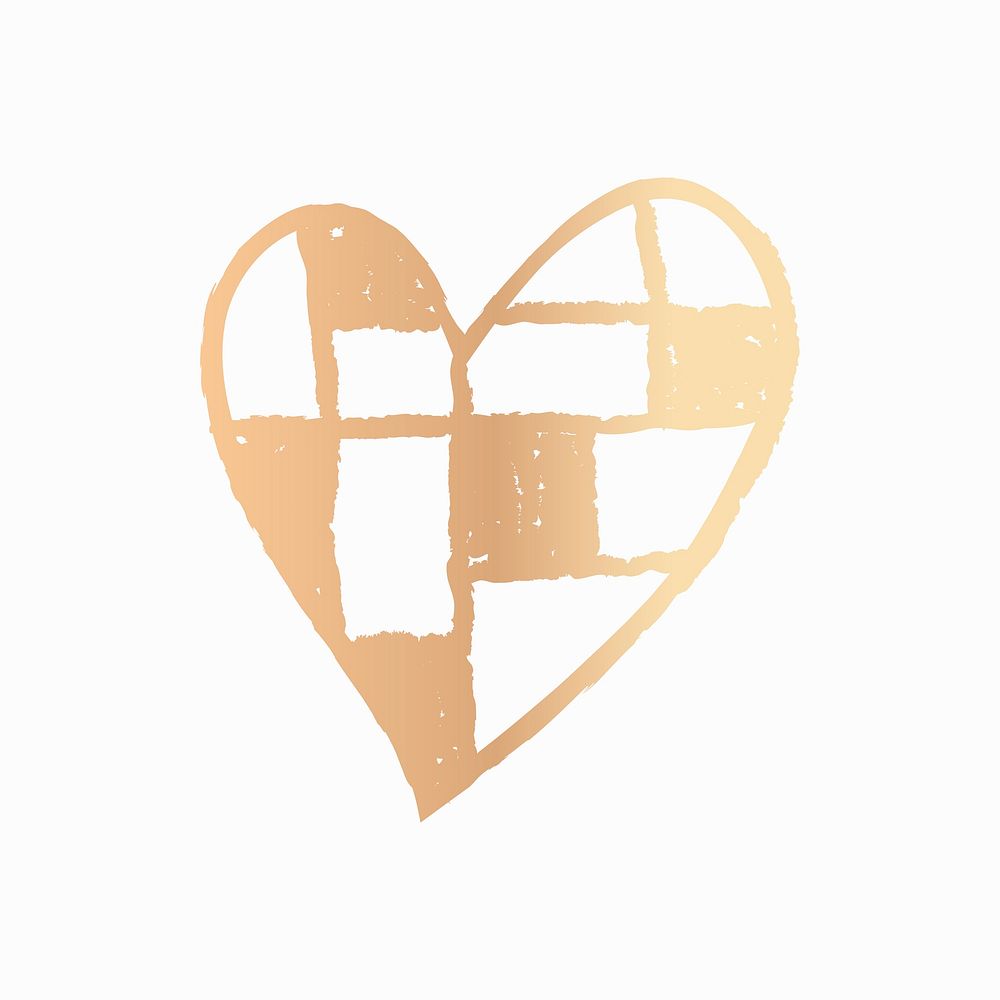 Gold heart psd icon checkered, hand-drawn doodle style