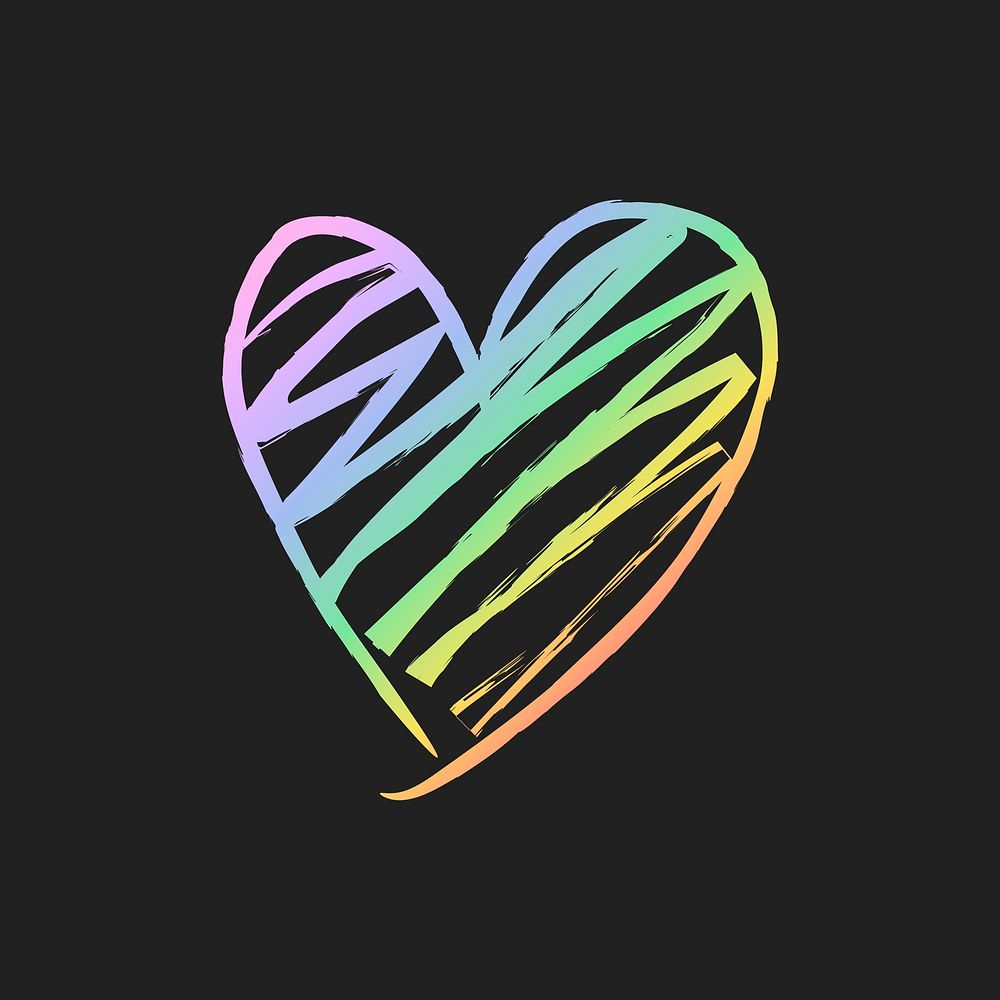 Rainbow heart icon psd, scribble illustration in doodle style