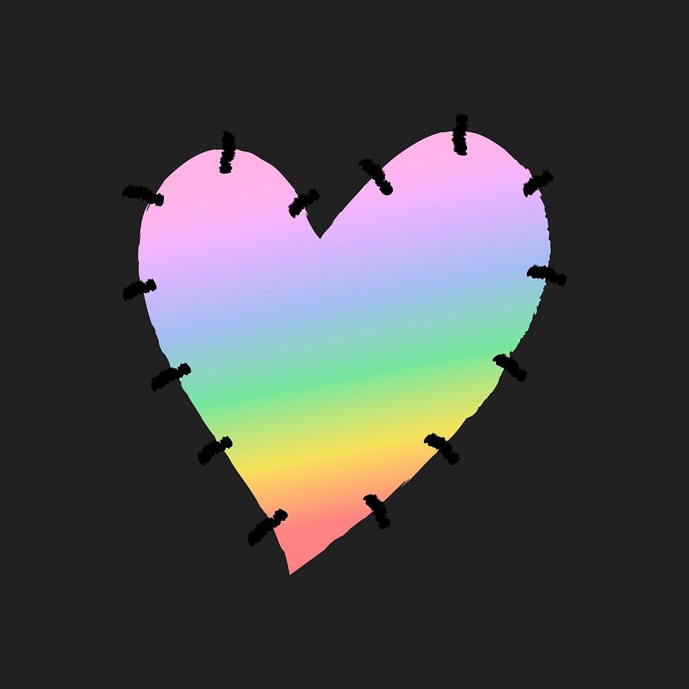 Heart icon psd, cute holographic rainbow illustration