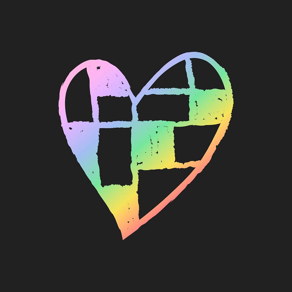 Heart icon psd checkered, hand drawn doodle style