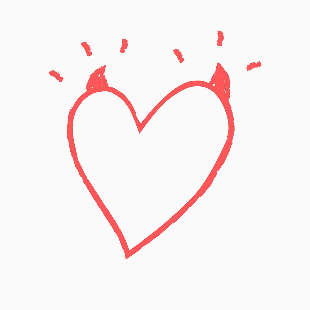 Heart psd icon with devil horns, hand-drawn doodle