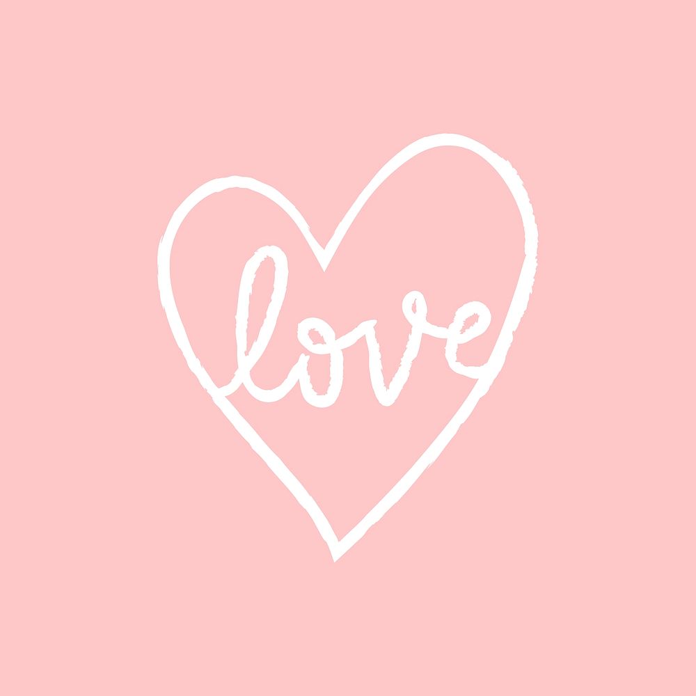 Heart icon psd love word, pink doodle illustration