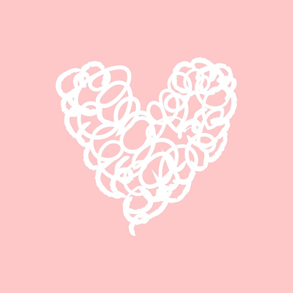 Heart doodle icon psd, pink scribble illustration