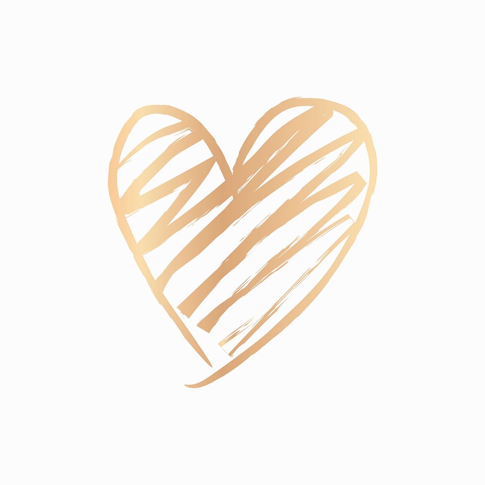 Gold heart icon psd, scribble illustration in doodle style