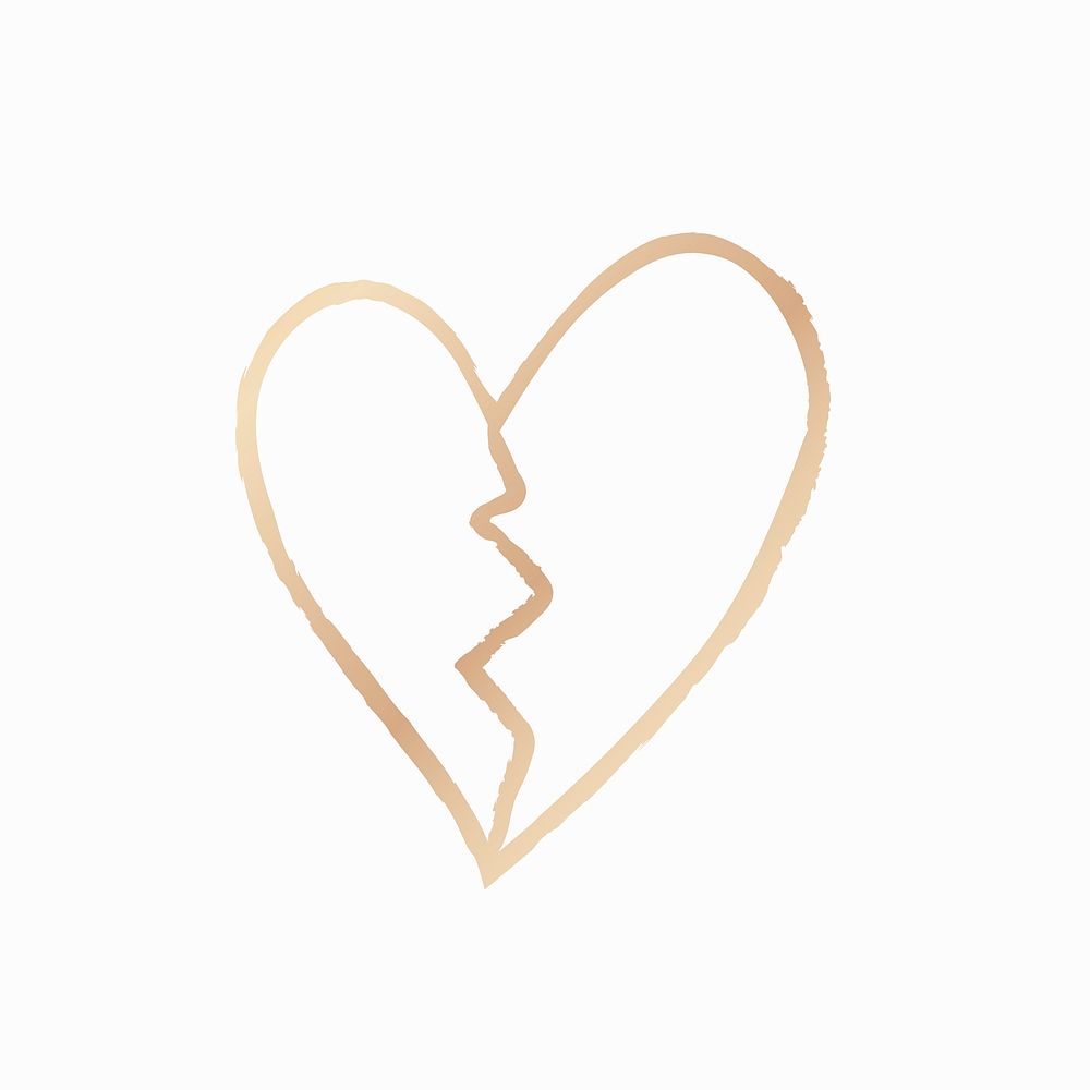 Broken heart psd gold icon, hand drawn style