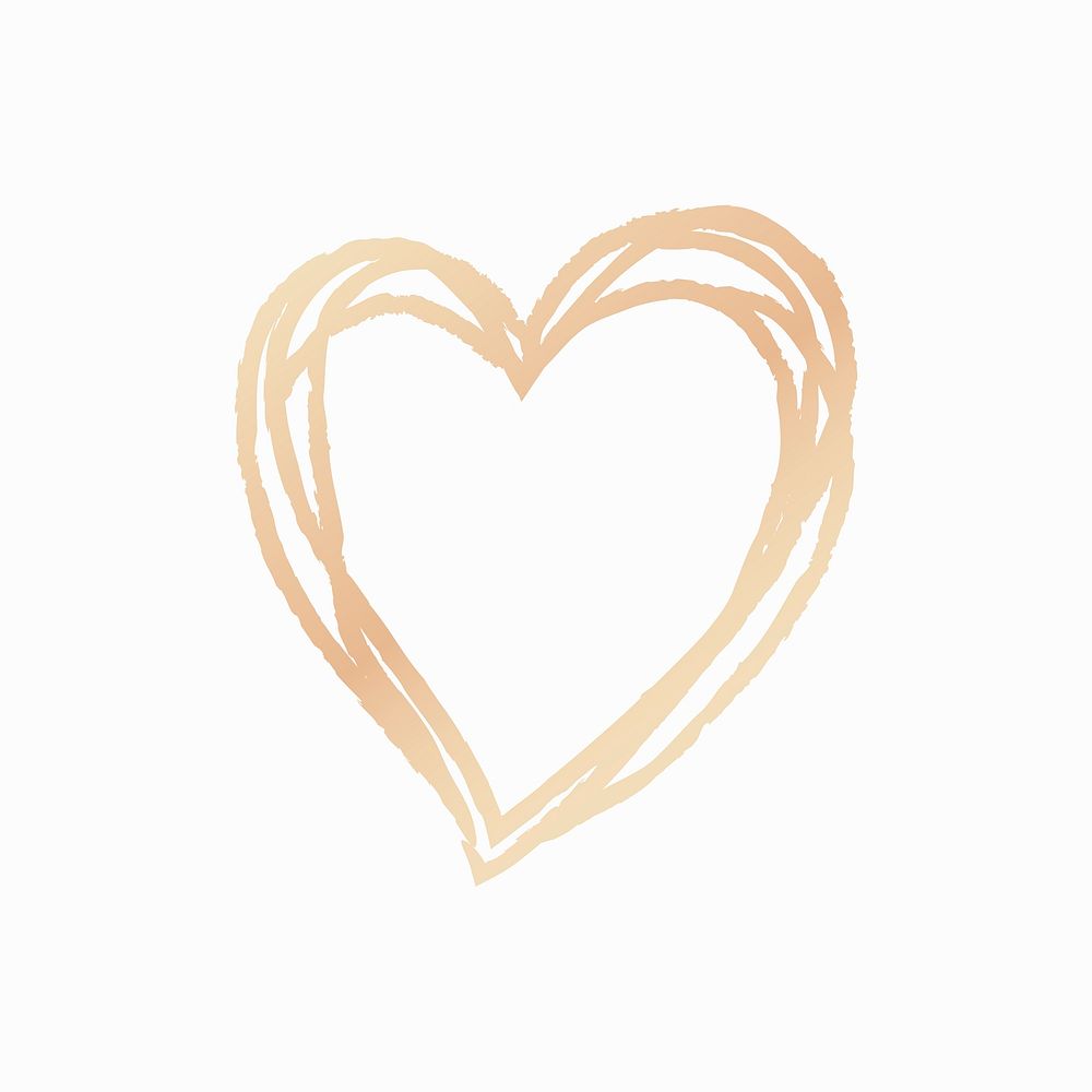 Gold heart psd icon, illustration in doodle style