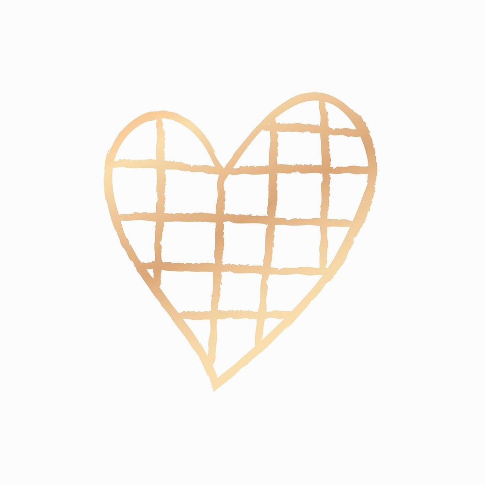 Gold heart icon psd checkered, hand-drawn doodle style