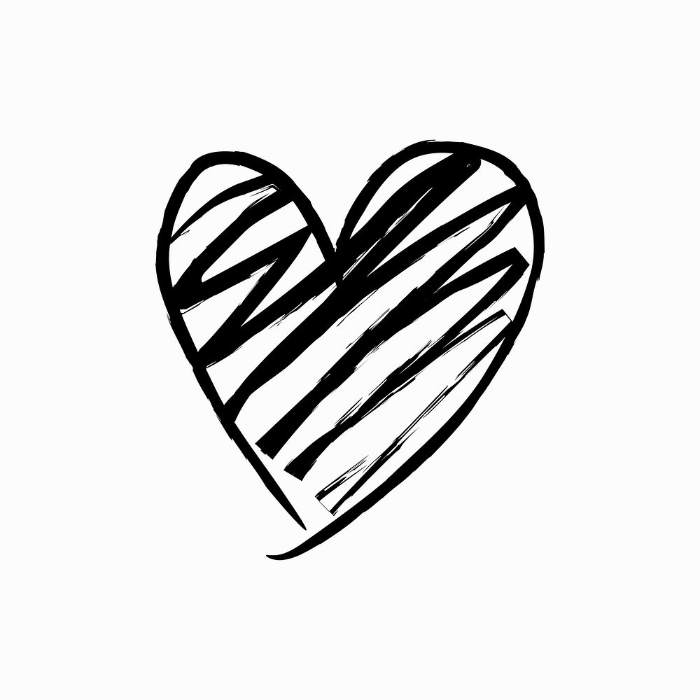 Heart psd icon, simple scribble doodle illustration