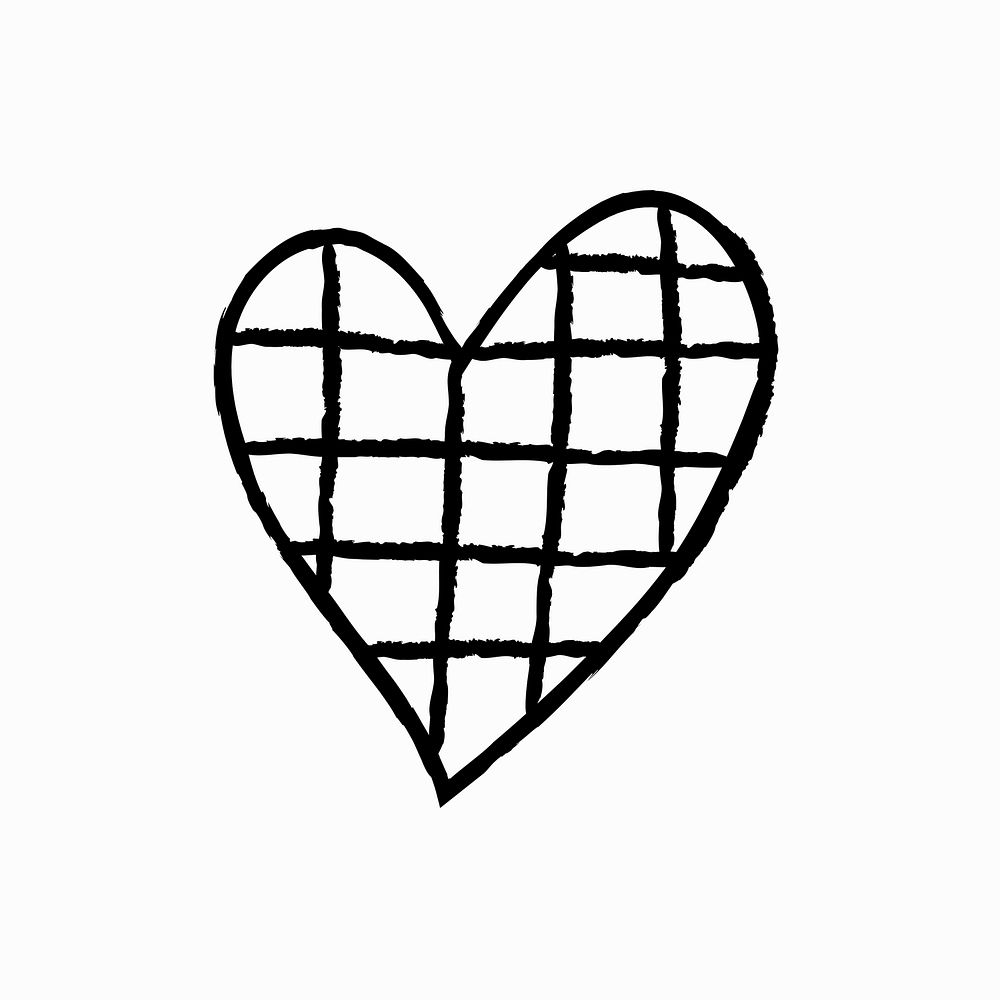 Heart icon psd checkered, simple hand-drawn doodle style