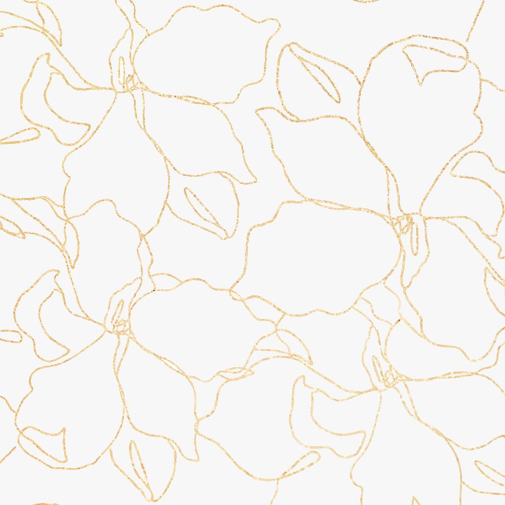 Floral pattern wallpaper vector with hand drawn gold flower