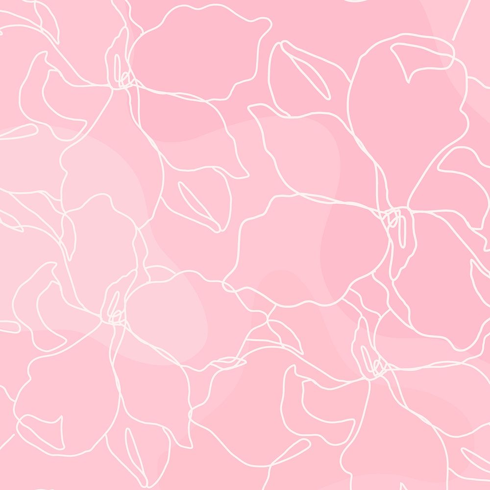 Line flower pattern background vector in pink