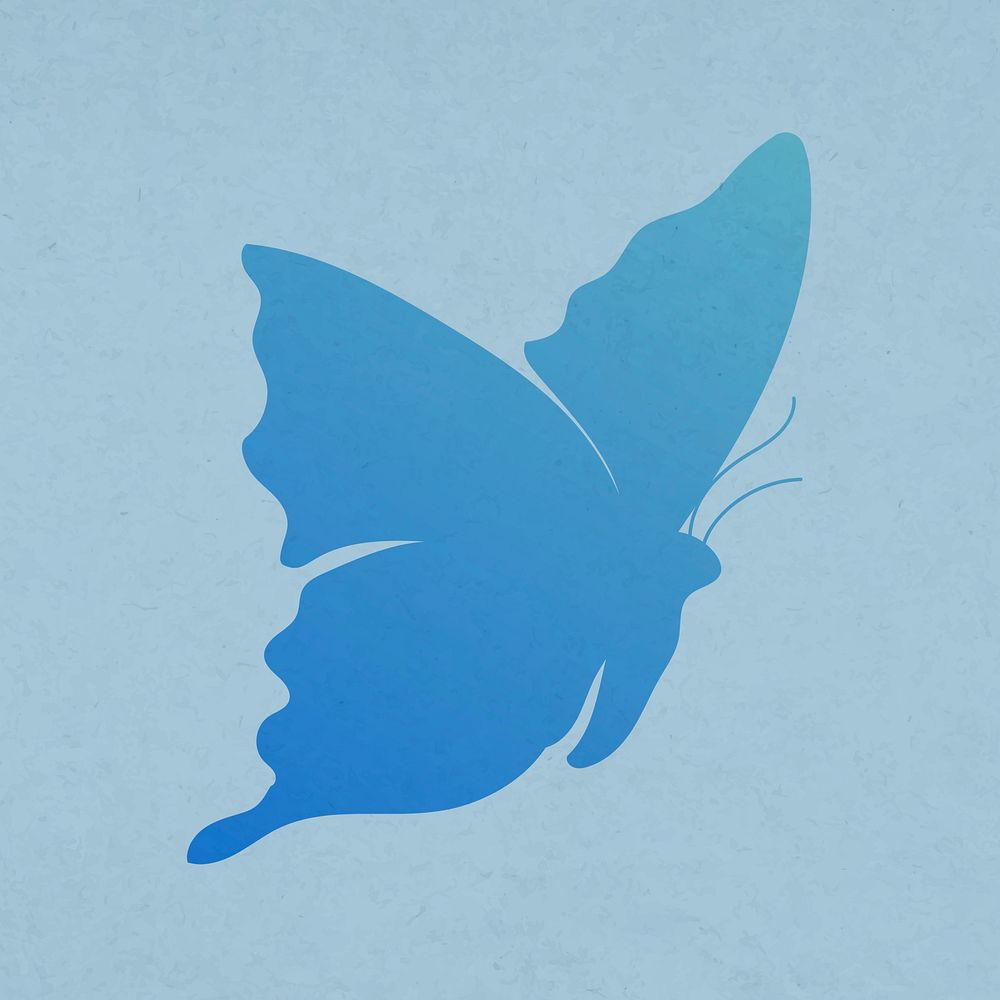 Blue butterfly sticker, aesthetic gradient psd flat design