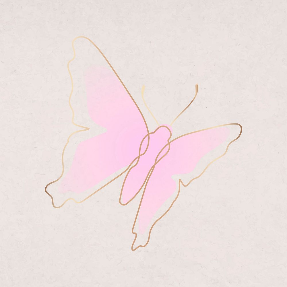 Beautiful butterfly sticker, pink gradient line art psd design