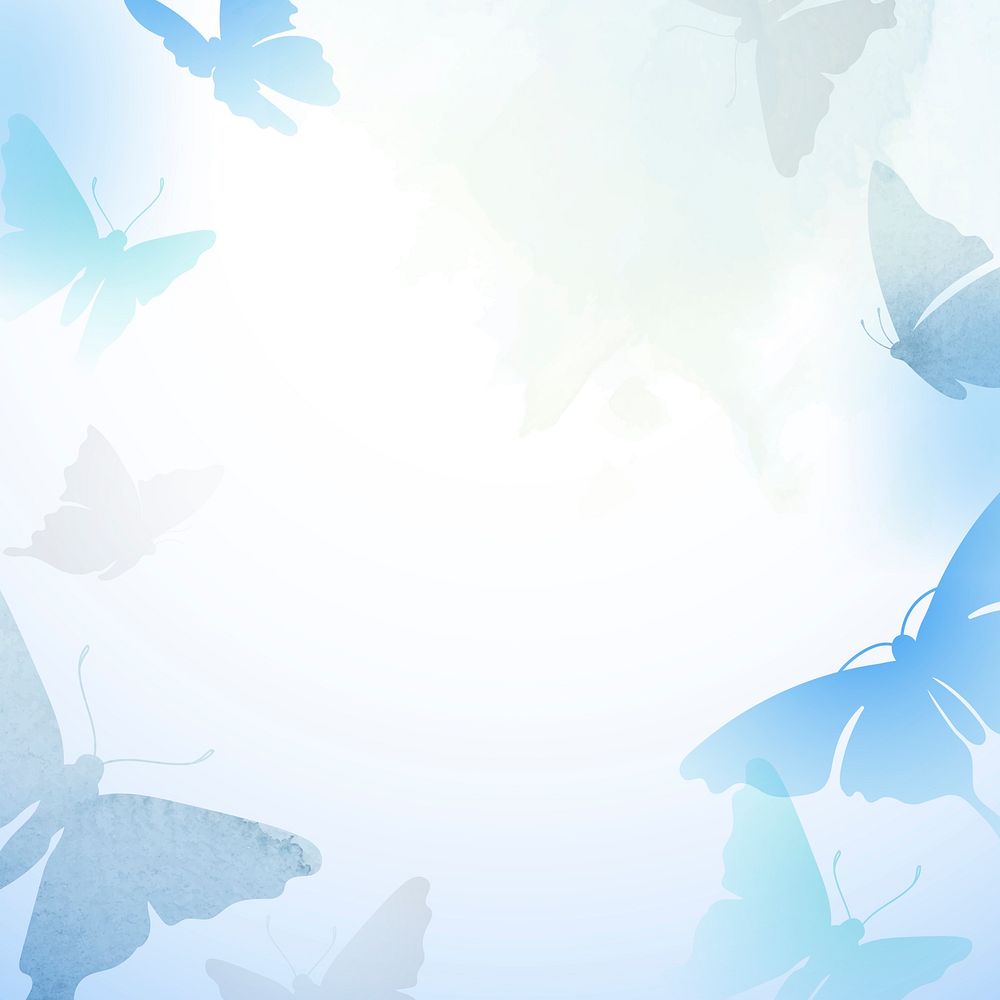 Blue butterfly frame background, watercolor aesthetic vector 