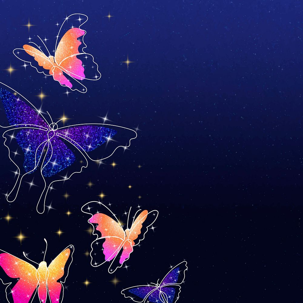 Violet butterfly background, beautiful dark glittery border vector animal illustration