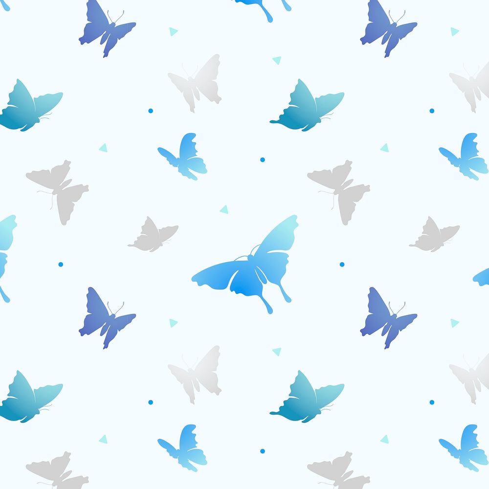 Aesthetic butterfly pattern background, pastel blue vector animal illustration