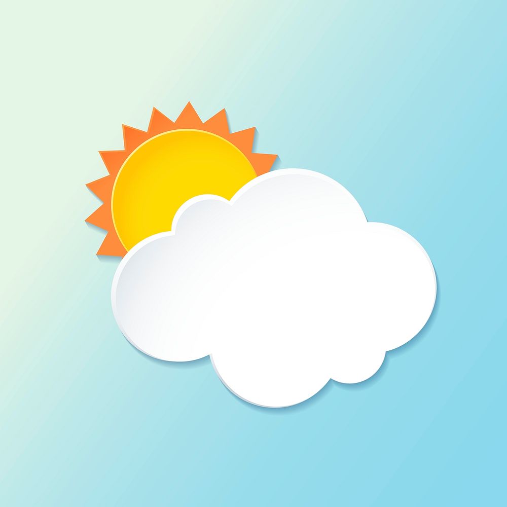 3D cloud and sun element, cute weather clipart psd on gradient blue background
