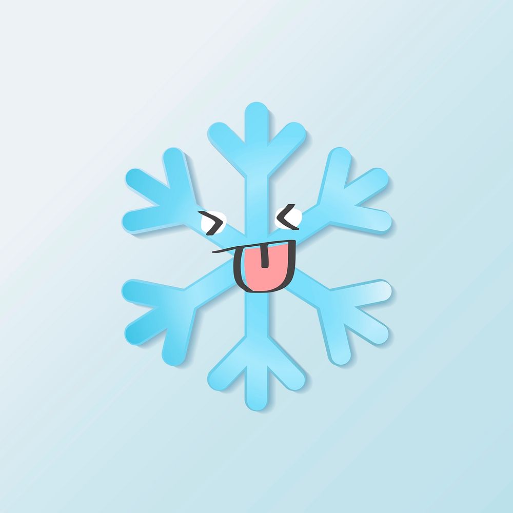 Smiling snowflake element, cute weather clipart psd on blue background