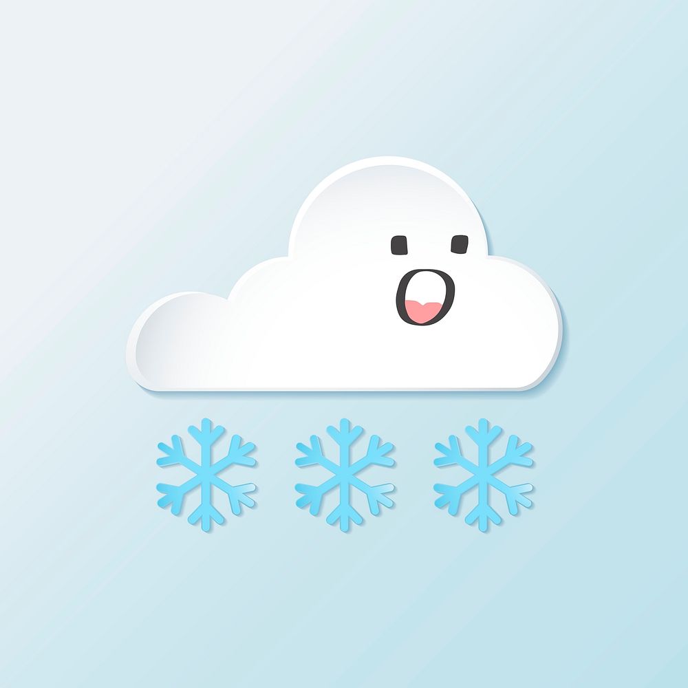 Cute cloud and snowflake element, cute weather clipart psd on blue background