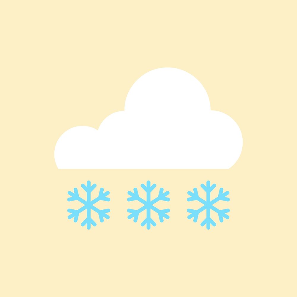 Paper snowflake and cloud element, cute weather clipart psd on yellow background