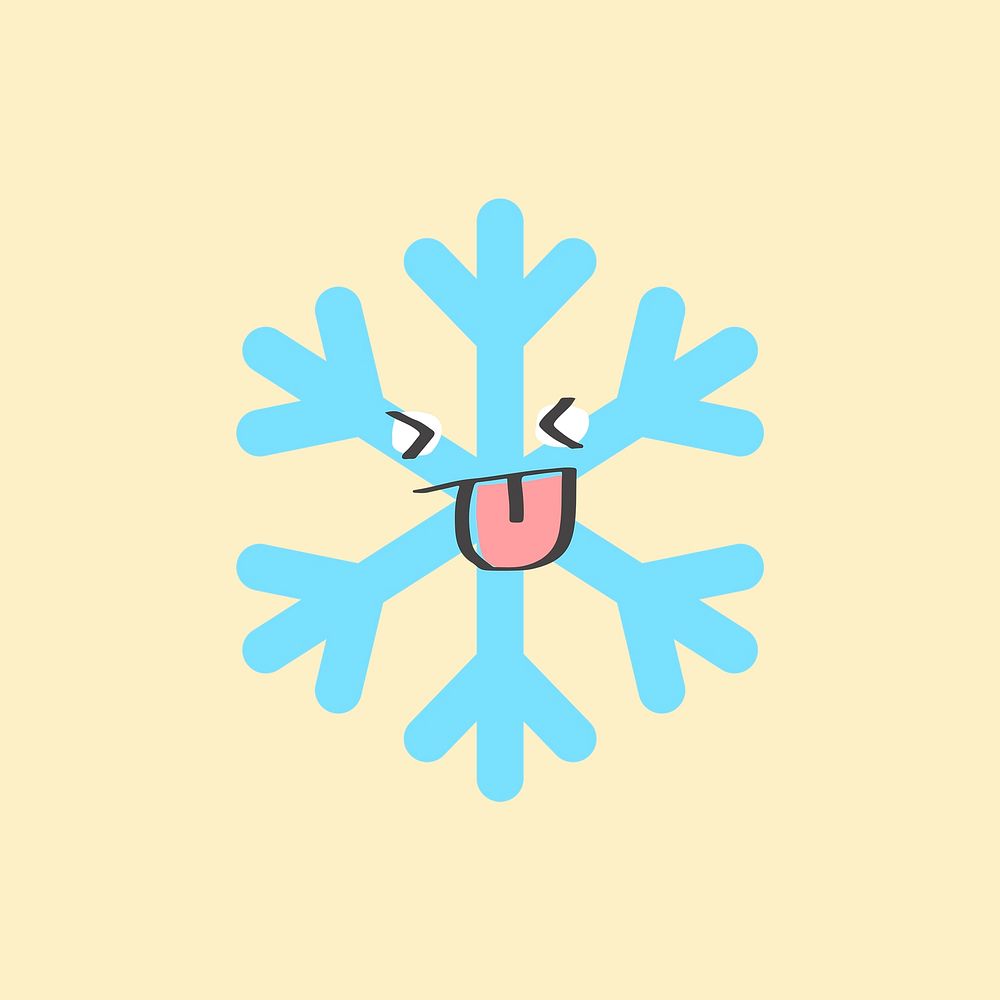 Cute snowflake element, cute weather clipart psd on yellow background