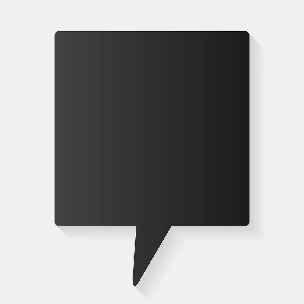 Announcement speech bubble psd icon, black flat design