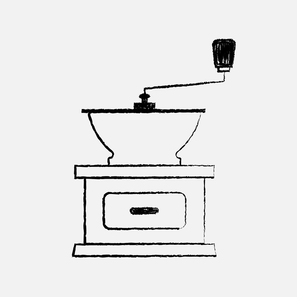 Coffee grinder illustration psd, cafe decor doodle