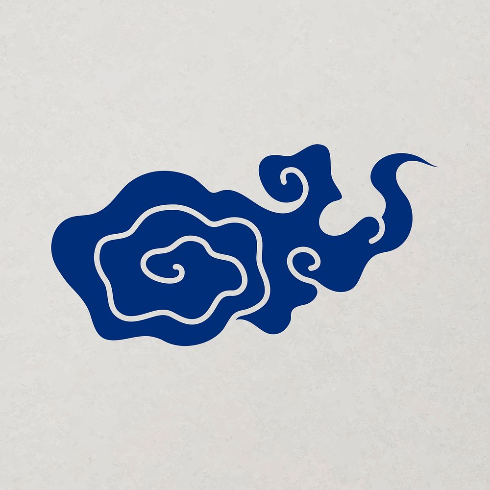 Japanese cloud sticker, blue oriental printable clipart psd