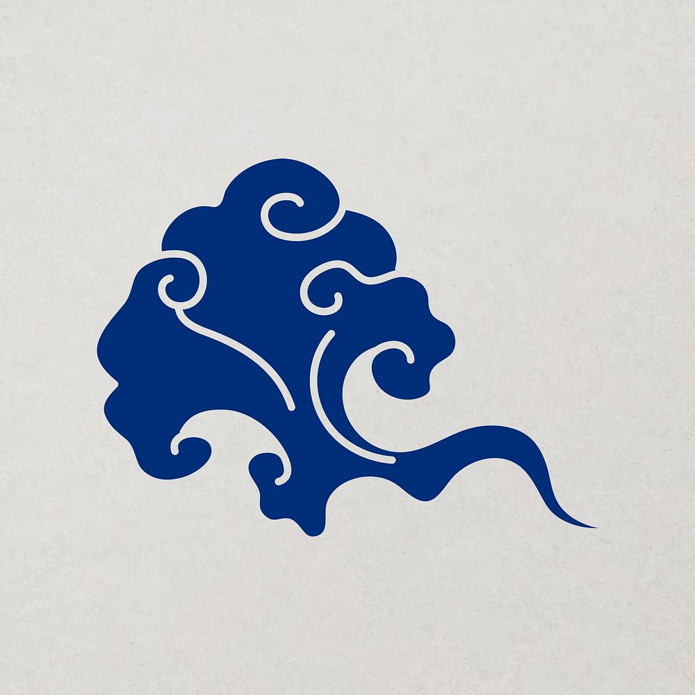 Japanese cloud sticker, blue oriental printable clipart psd